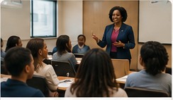 Black trainer leading a professional development session